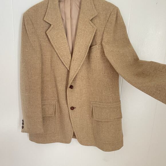 Vintage 70s Wool Tweed Camel Sport Coat 43L Long Notch Lapel 2-Button Jacket - Picture 4 of 13